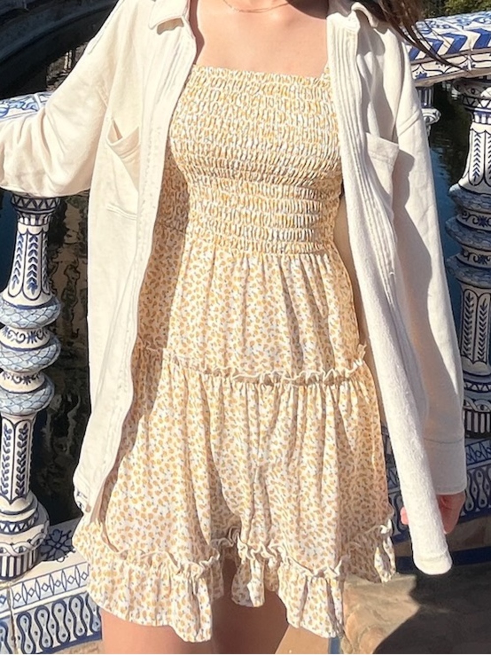 Sienna Sky Yellow Floral Smocked Mini Dress